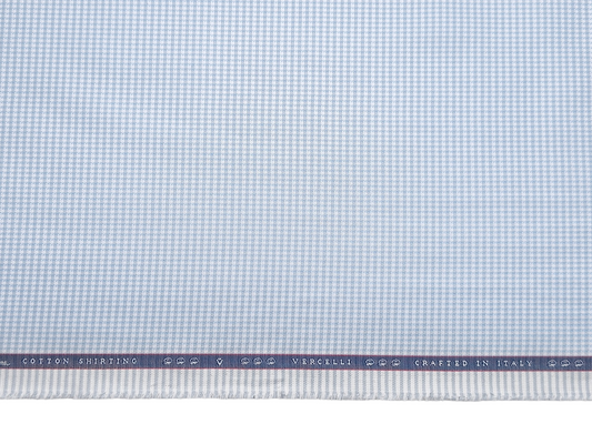 Vercelli Italy 2/100s Finest Supima Cotton Shirting Fabric (Blue, Patterned Microchecks)