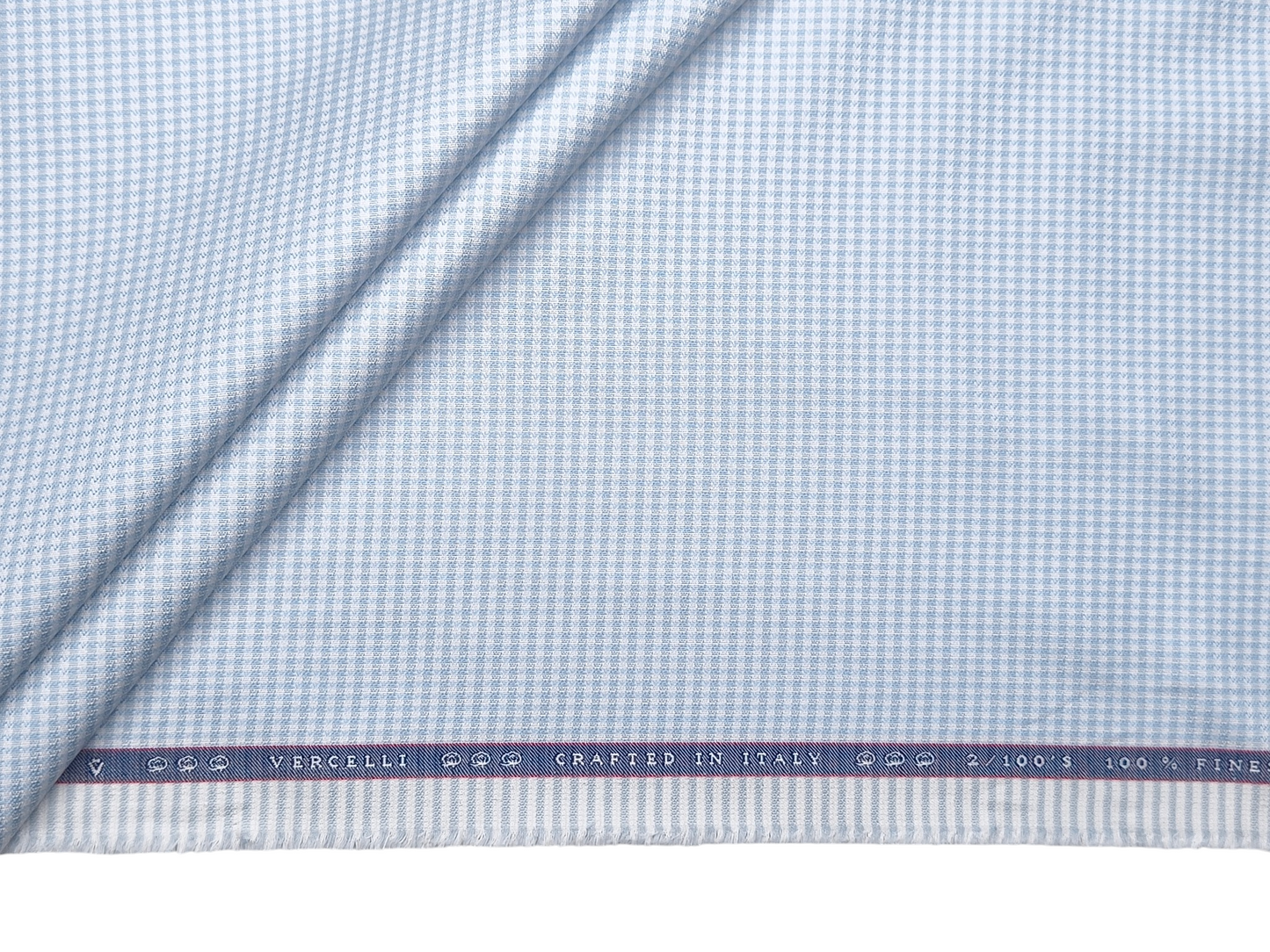Vercelli Italy 2/100s Finest Supima Cotton Shirting Fabric (Blue, Patterned Microchecks)