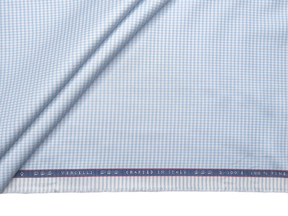 Vercelli Italy 2/100s Finest Supima Cotton Shirting Fabric (Blue, Patterned Microchecks)