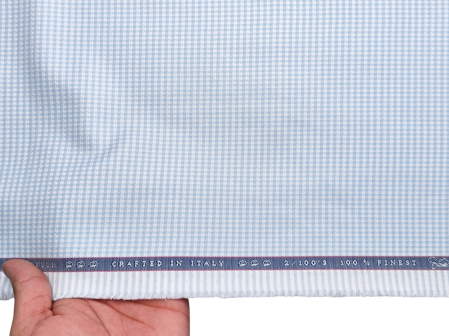Vercelli Italy 2/100s Finest Supima Cotton Shirting Fabric (Blue, Patterned Microchecks)