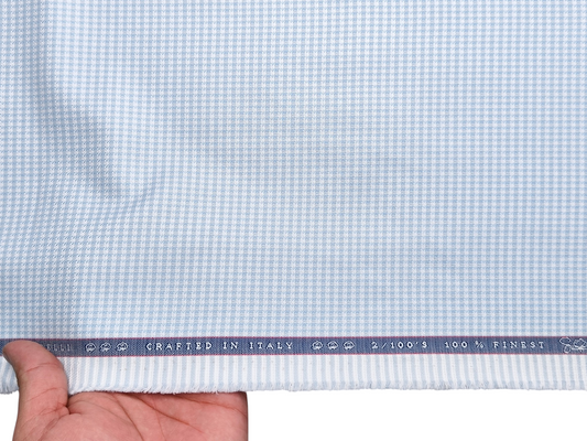 Vercelli Italy 2/100s Finest Supima Cotton Shirting Fabric (Blue, Patterned Microchecks)