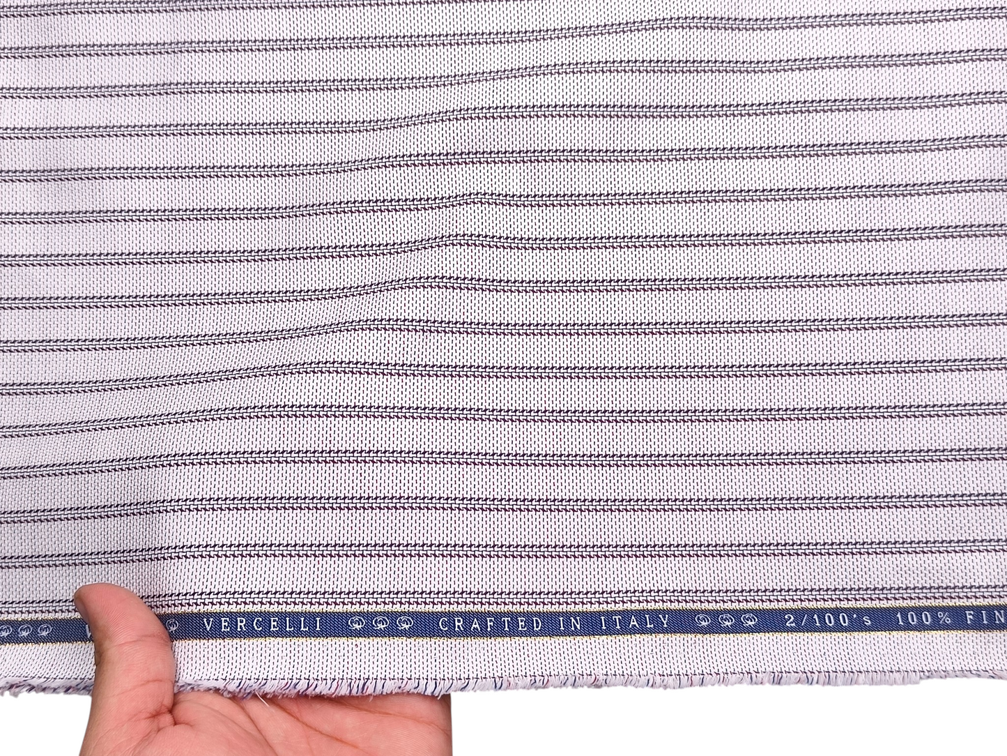 Vercelli Italy 2/100s Finest Supima Cotton Shirting Fabric (Grey, Patterned Stripes)
