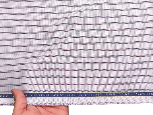 Vercelli Italy 2/100s Finest Supima Cotton Shirting Fabric (Grey, Patterned Stripes)