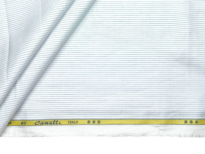 Canetti Italy 100% Cotton Premium Shirting Fabric (White , Striped)