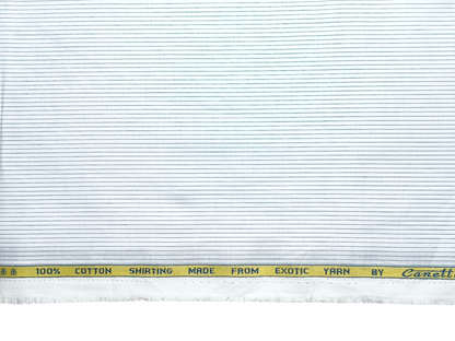 Canetti Italy 100% Cotton Premium Shirting Fabric (White , Striped)