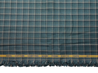 Canetti Italy 100% Cotton Premium Shirting Fabric (Teal Green, Checks)