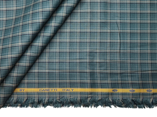 Canetti Italy 100% Cotton Premium Shirting Fabric (Teal Green, Checks)