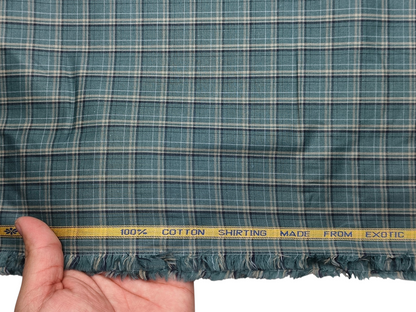 Canetti Italy 100% Cotton Premium Shirting Fabric (Teal Green, Checks)