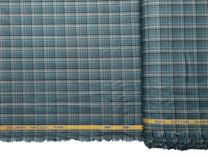 Canetti Italy 100% Cotton Premium Shirting Fabric (Teal Green, Checks)