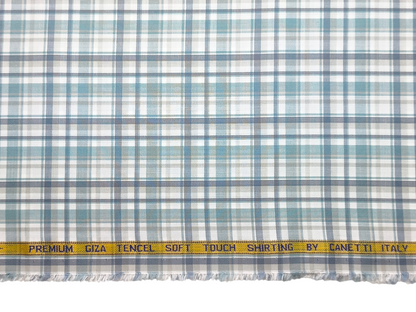 Canetti Italy Premium Tencel Giza Soft Touch Shirting Fabric (Aqua Blue, Checks)