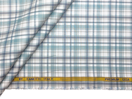 Canetti Italy Premium Tencel Giza Soft Touch Shirting Fabric (Aqua Blue, Checks)