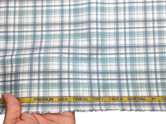Canetti Italy Premium Tencel Giza Soft Touch Shirting Fabric (Aqua Blue, Checks)