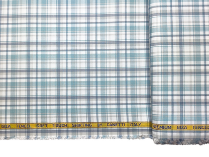 Canetti Italy Premium Tencel Giza Soft Touch Shirting Fabric (Aqua Blue, Checks)