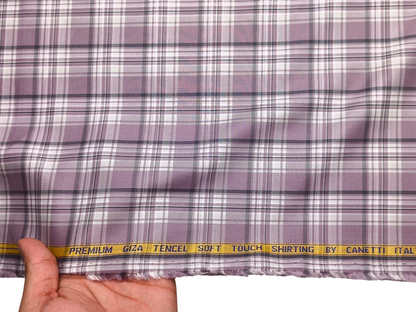 Canetti Italy Premium Tencel Giza Soft Touch Shirting Fabric (Lavender , Checks)