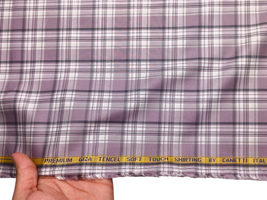 Canetti Italy Premium Tencel Giza Soft Touch Shirting Fabric (Lavender , Checks)