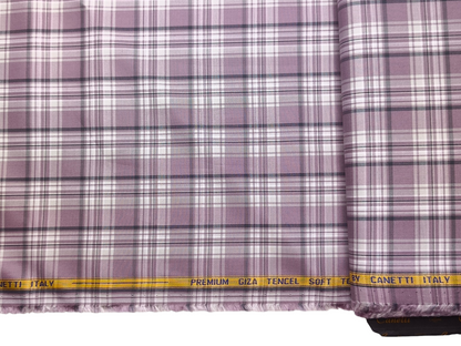 Canetti Italy Premium Tencel Giza Soft Touch Shirting Fabric (Lavender , Checks)