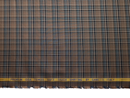 Canetti Italy Premium Tencel Giza Soft Touch Shirting Fabric (Coffee Brown , Checks)