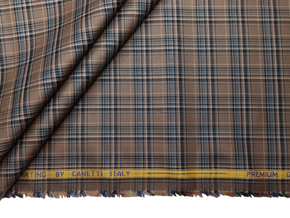 Canetti Italy Premium Tencel Giza Soft Touch Shirting Fabric (Coffee Brown , Checks)
