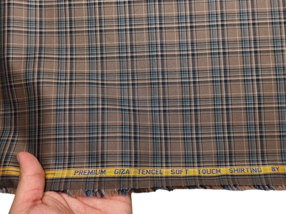 Canetti Italy Premium Tencel Giza Soft Touch Shirting Fabric (Coffee Brown , Checks)