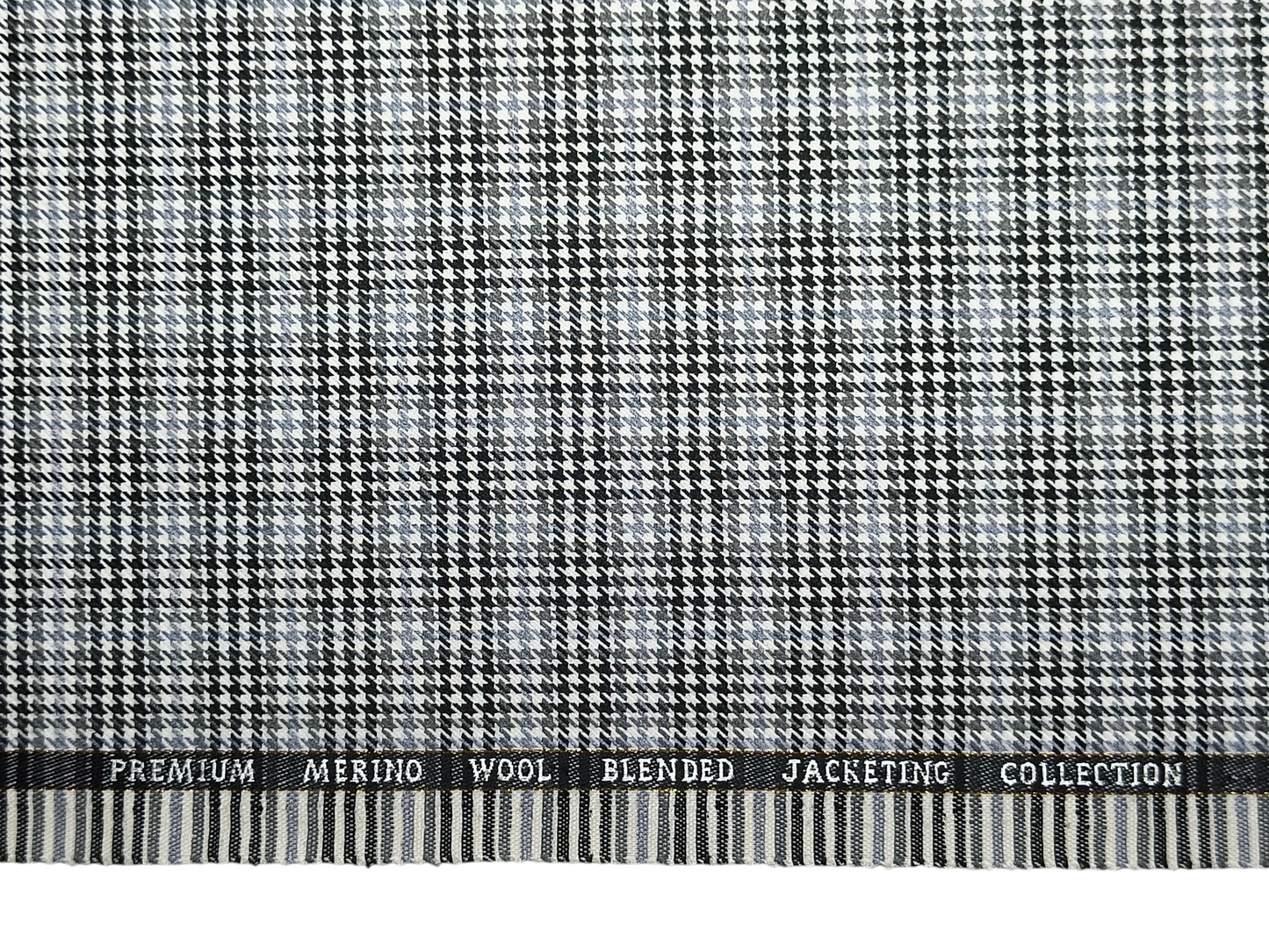 Cavalero Italy Premium Merino Wool Blend Jacketing Suiting Fabric (Grey & Black, Checkered Hondstooth)