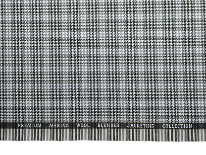 Cavalero Italy Premium Merino Wool Blend Jacketing Suiting Fabric (Grey & Black, Checkered Hondstooth)