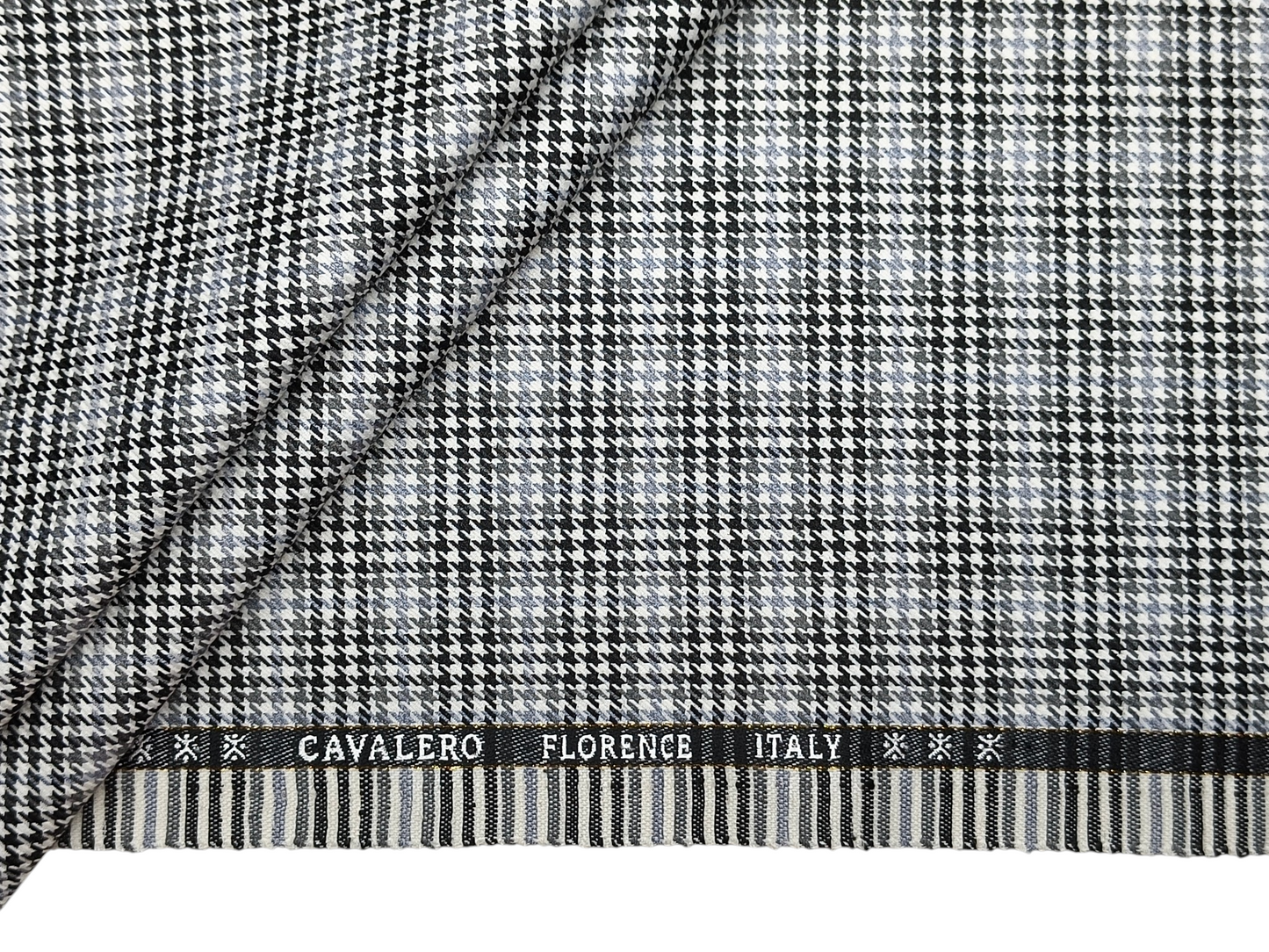 Cavalero Italy Premium Merino Wool Blend Jacketing Suiting Fabric (Grey & Black, Checkered Hondstooth)