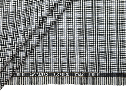 Cavalero Italy Premium Merino Wool Blend Jacketing Suiting Fabric (Grey & Black, Checkered Hondstooth)