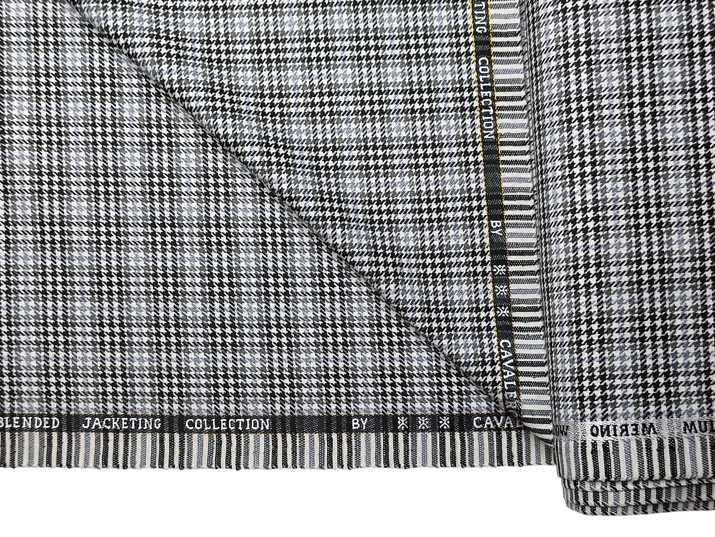 Cavalero Italy Premium Merino Wool Blend Jacketing Suiting Fabric (Grey & Black, Checkered Hondstooth)