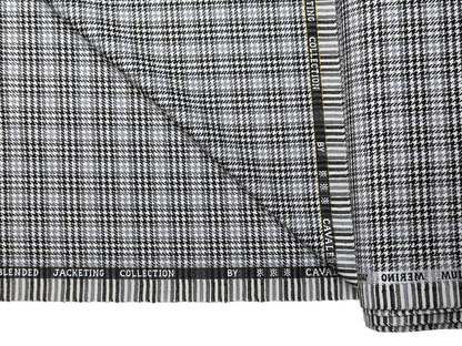 Cavalero Italy Premium Merino Wool Blend Jacketing Suiting Fabric (Grey & Black, Checkered Hondstooth)