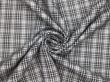 Cavalero Italy Premium Merino Wool Blend Jacketing Suiting Fabric (Grey & Black, Checkered Hondstooth)