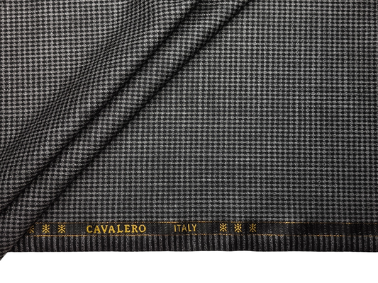 Cavalero Italy Premium Merino Wool Blend Jacketing Suiting Fabric (Dark Grey & Black , Microchecks)