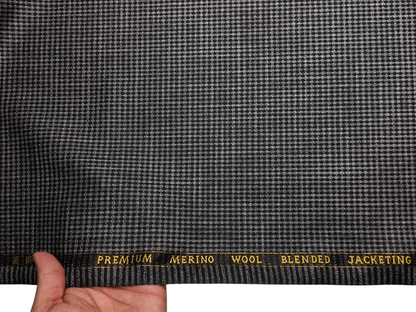 Cavalero Italy Premium Merino Wool Blend Jacketing Suiting Fabric (Dark Grey & Black , Microchecks)