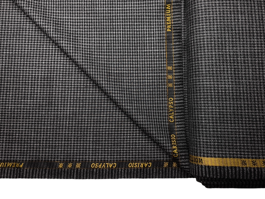 Cavalero Italy Premium Merino Wool Blend Jacketing Suiting Fabric (Dark Grey & Black , Microchecks)
