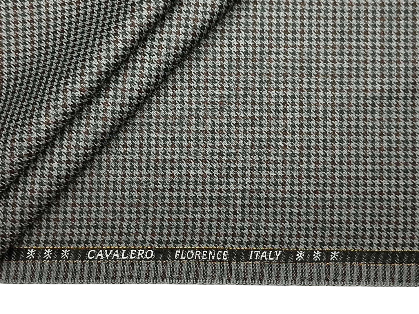 Cavalero Italy Premium Merino Wool Blend Jacketing Suiting Fabric (Sage Green & Brown , Houndstooth)