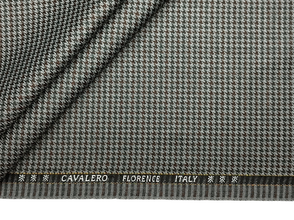 Cavalero Italy Premium Merino Wool Blend Jacketing Suiting Fabric (Sage Green & Brown , Houndstooth)