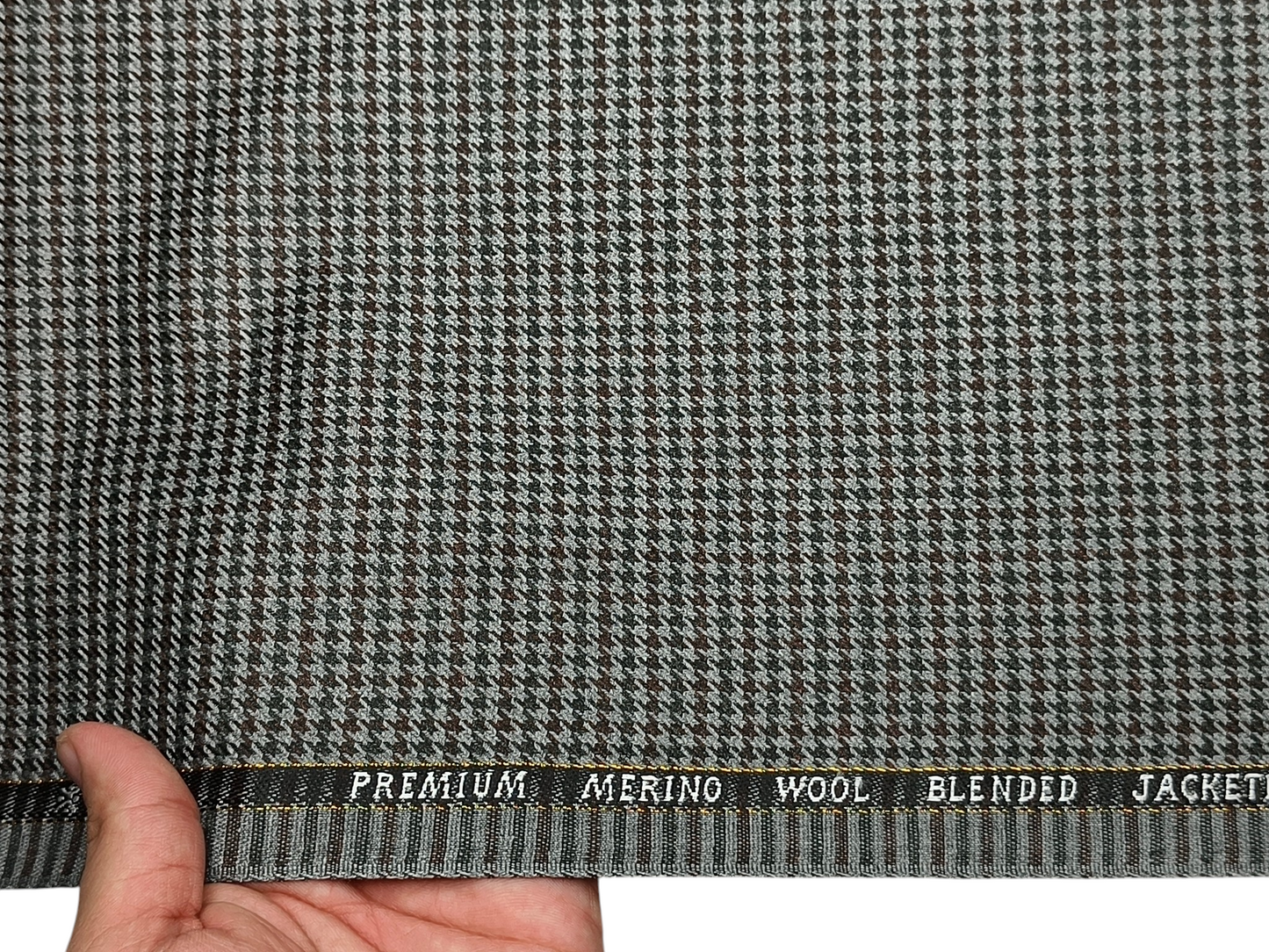 Cavalero Italy Premium Merino Wool Blend Jacketing Suiting Fabric (Sage Green & Brown , Houndstooth)