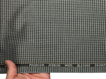 Cavalero Italy Premium Merino Wool Blend Jacketing Suiting Fabric (Sage Green & Brown , Houndstooth)