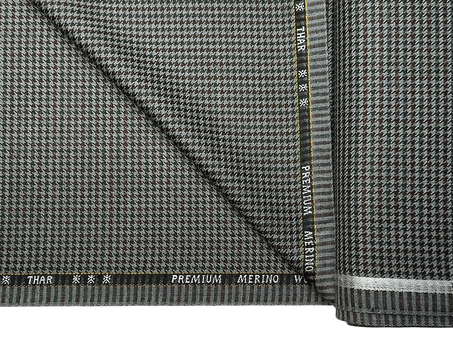 Cavalero Italy Premium Merino Wool Blend Jacketing Suiting Fabric (Sage Green & Brown , Houndstooth)