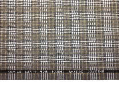 Cavalero Italy Premium Merino Wool Blend Jacketing Suiting Fabric (Grey, White & Beige, Checks)