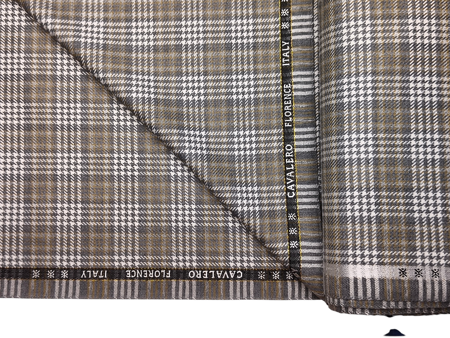 Cavalero Italy Premium Merino Wool Blend Jacketing Suiting Fabric (Grey, White & Beige, Checks)