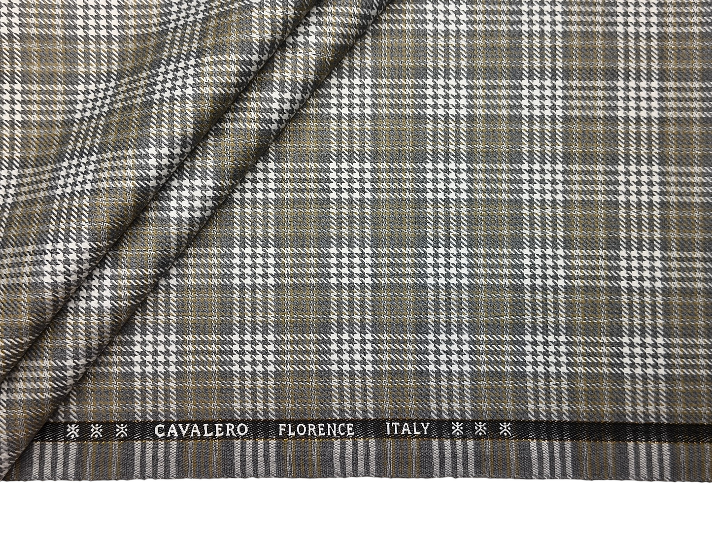 Cavalero Italy Premium Merino Wool Blend Jacketing Suiting Fabric (Grey, White & Beige, Checks)