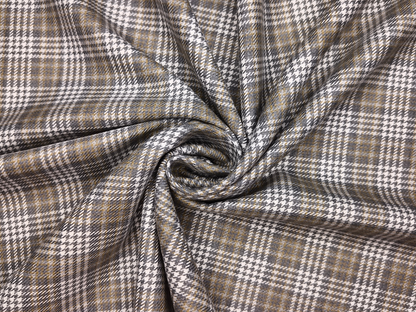 Cavalero Italy Premium Merino Wool Blend Jacketing Suiting Fabric (Grey, White & Beige, Checks)