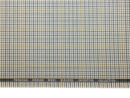 Cavalero Italy Premium Merino Wool Blend Jacketing Suiting Fabric (Cream & Grey, Checkered Hondstooth)