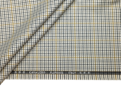 Cavalero Italy Premium Merino Wool Blend Jacketing Suiting Fabric (Cream & Grey, Checkered Hondstooth)