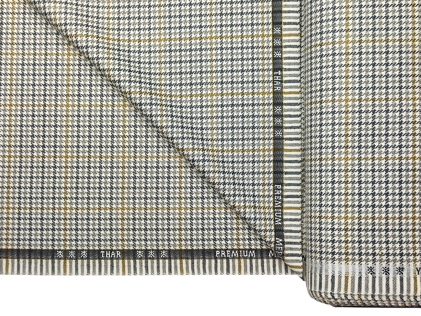 Cavalero Italy Premium Merino Wool Blend Jacketing Suiting Fabric (Cream & Grey, Checkered Hondstooth)