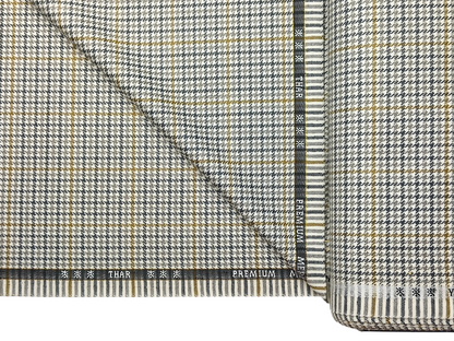 Cavalero Italy Premium Merino Wool Blend Jacketing Suiting Fabric (Cream & Grey, Checkered Hondstooth)