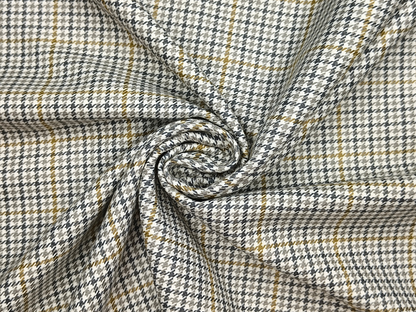 Cavalero Italy Premium Merino Wool Blend Jacketing Suiting Fabric (Cream & Grey, Checkered Hondstooth)