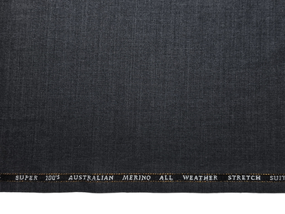 Canetti Italy Super 100s Merino Wool Blend Stretched Suiting Fabric (Charcoal Grey, Plain)