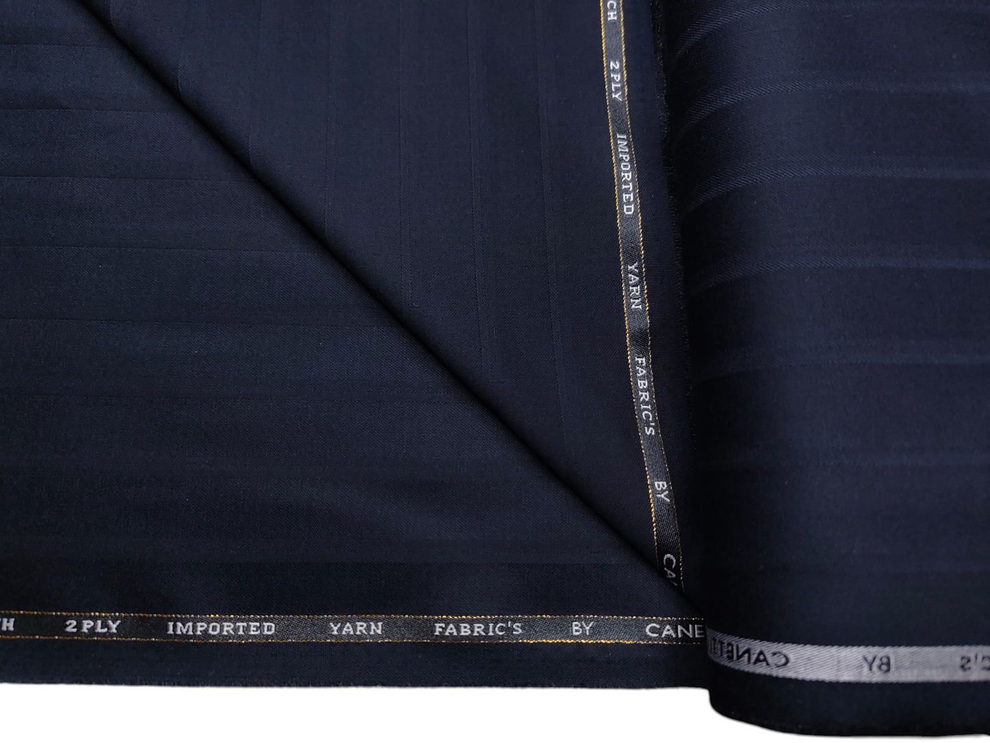 Canetti Italy Premium TR Stretched Suiting Fabric (Navy Blue, Broad Stripes)