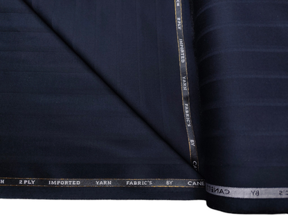 Canetti Italy Premium TR Stretched Suiting Fabric (Navy Blue, Broad Stripes)